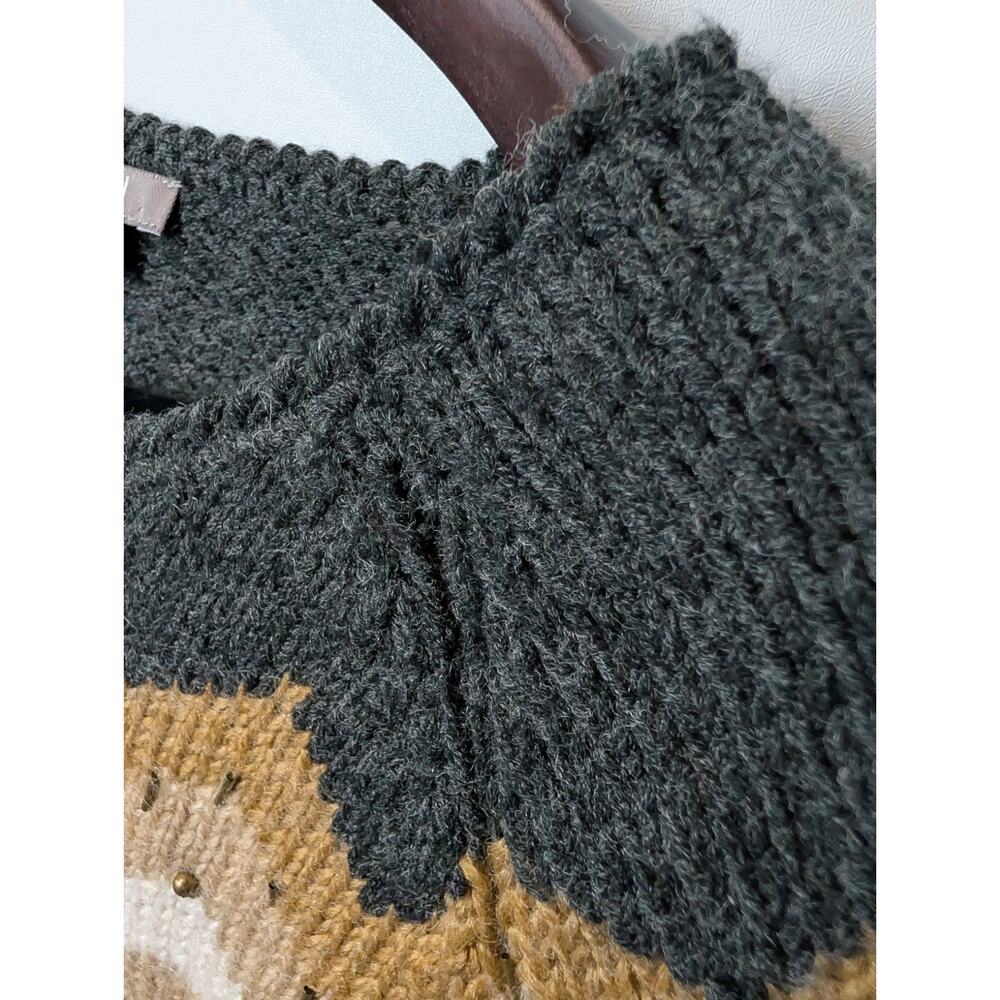 J. Jill Large Gray Brown Wool Knit Sweater Long Sleeve Crew Neck Embellished L - Picture 6 of 14